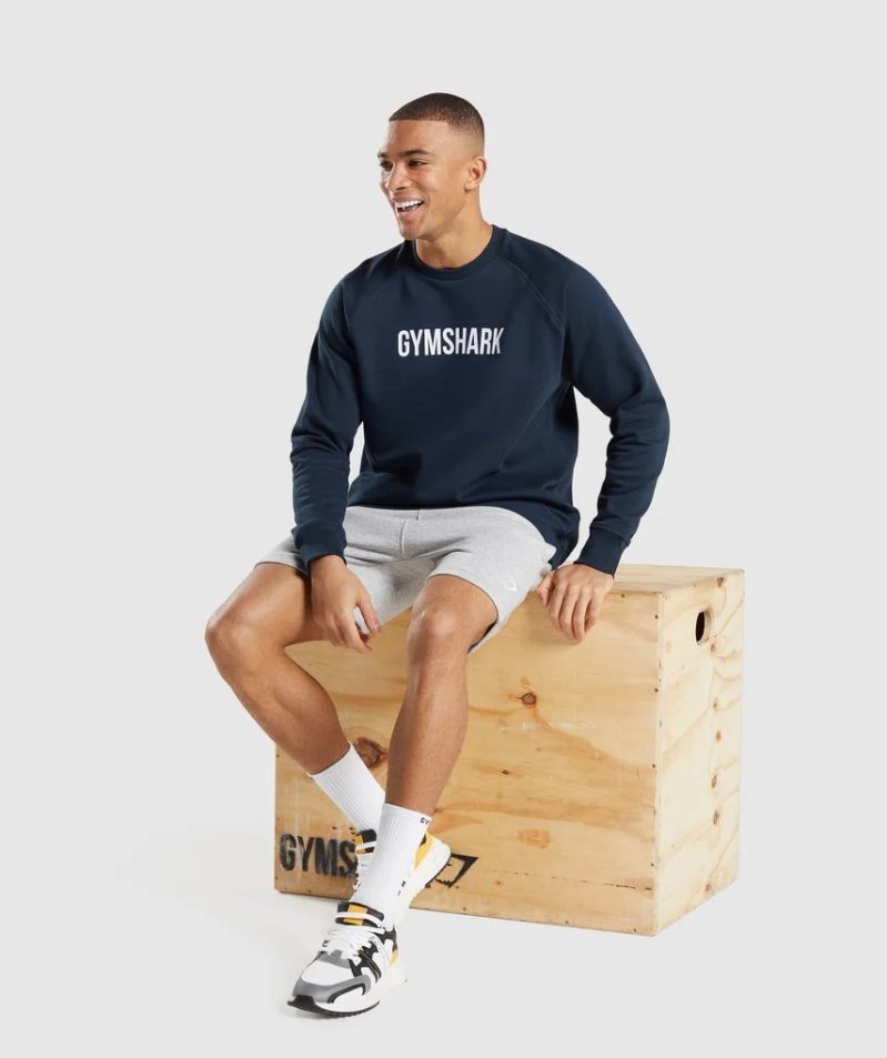 Men's Gymshark Apollo Crew Sweatshirts Navy | CA 7D3851